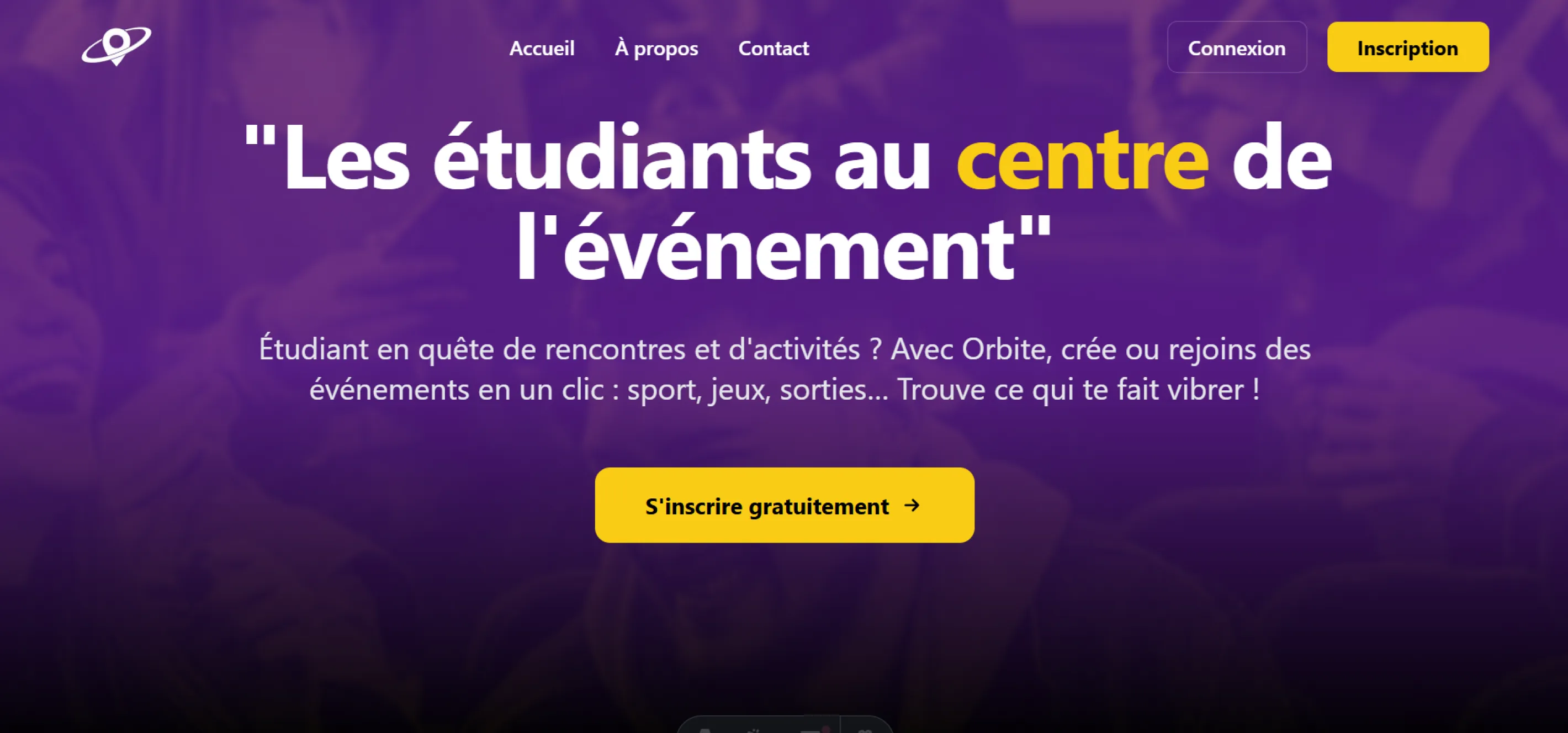 Page d'accueil projet Orbite